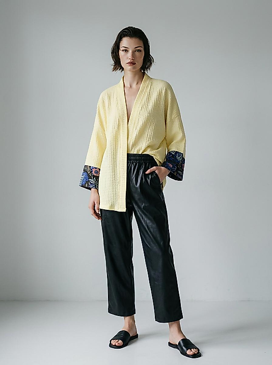 Sarı Hafif Kimono – Özel Tasarım Kol Detaylı