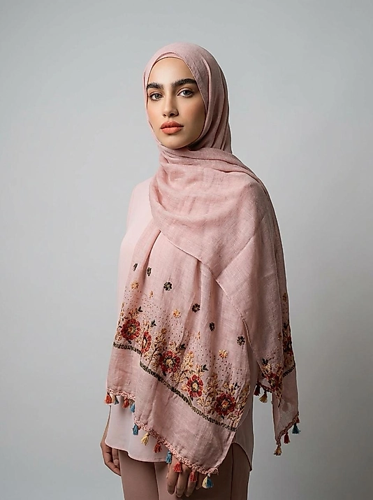 Pudra Nakış Detaylı Kadın Şal