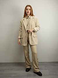 Krem Fitilli Kadife Kadın Ceket