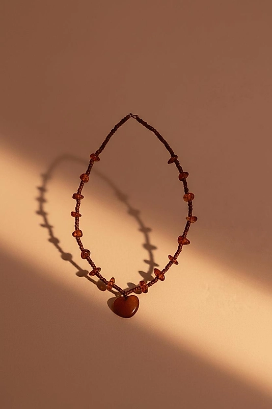 Kalp Uçlu Doğal Taş Kolye