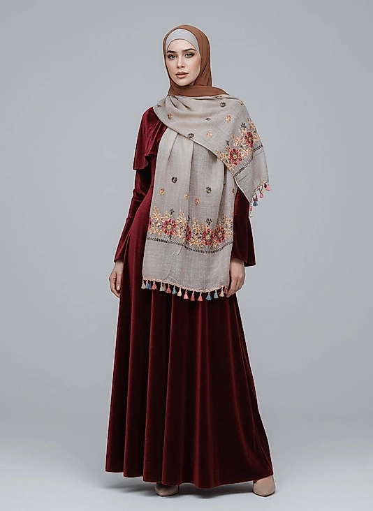 Vizyon Nakış Detaylı Püsküllü Kadın Şal