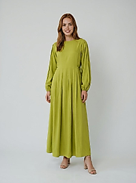 Fıstık Yeşili Yandan Bağlamalı Uzun Kadın Elbise