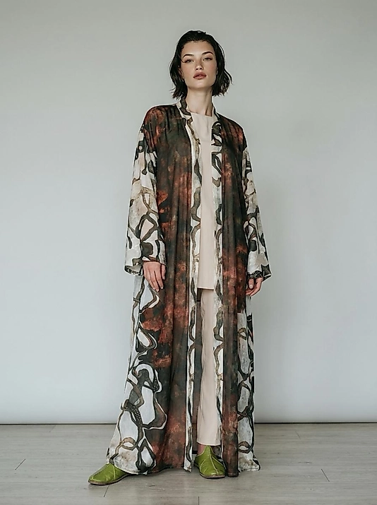 Bohem Desenli Uzun Şifon Kadın Abaya