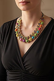 Renkli Taşlı Gold Kadın Kolye