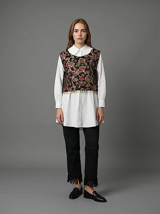 Pazen Etnik Desenli Yandan Bağlamalı Kadın Süveter