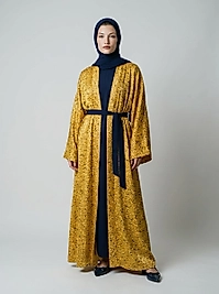 Bohem Desenli Uzun Kadın Abaya – Hardal