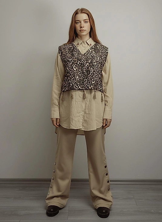 Mila Leopar Desenli Kadın Yelek