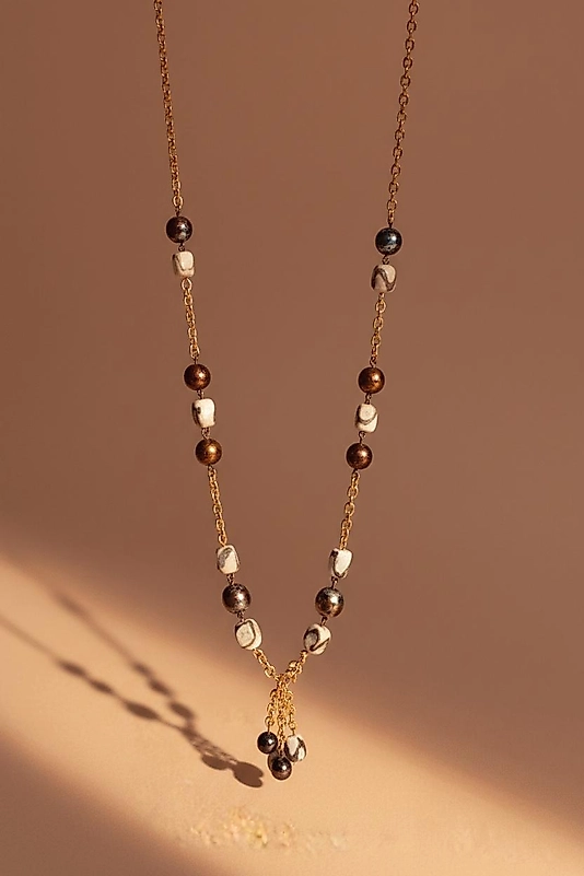 Zincir Detaylı Doğal Taş Kolye