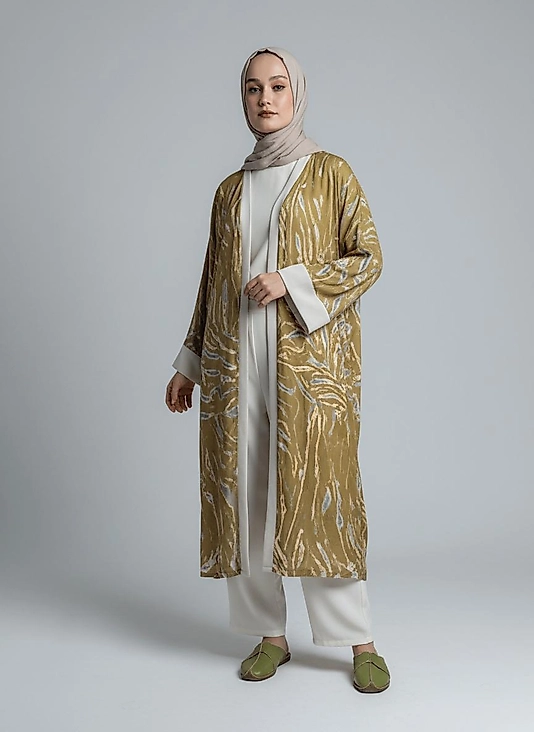 Hardal Desenli Bohem Kimono