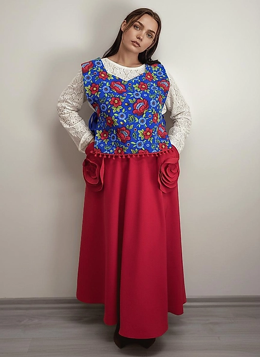 Saks Mavi Çiçek Desenli Yandan Bağlamalı Kadın Süveter