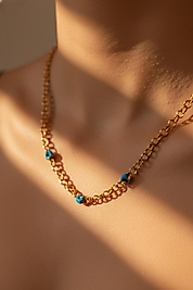 Mavi Boncuk Detaylı Zincir Kolye