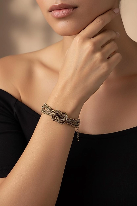 Düğümlü Gold Çoklu Zincir Kadın Bileklik