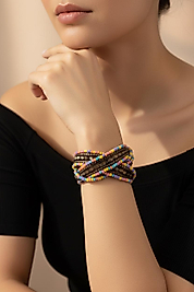 Renkli Boncuk Detaylı Çoklu Bohem Kadın Bileklik